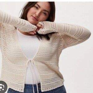 NWOT Torrid crochet lace cotton sweater bow cardigan y2k size 2 flare sleeve